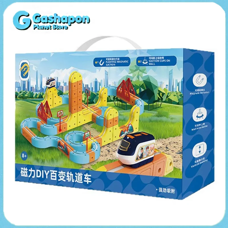 STEM Magnetic Car Racing Toys Montessori Educational Learning Set with Motorized Train 3D Maze Track Railed Vehicles Model Kit