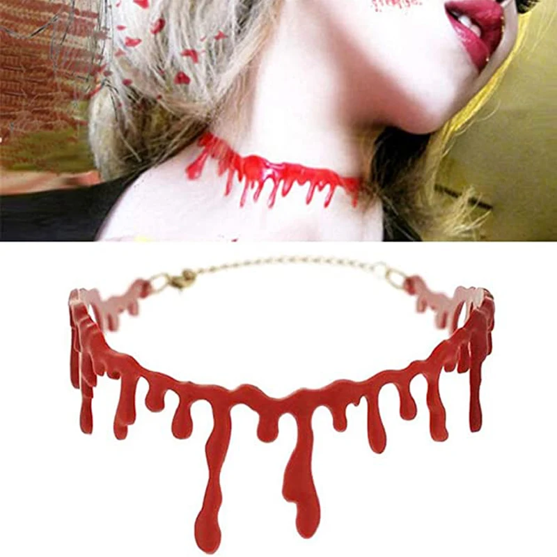 Red Blood Drop Choker Neck Blood Mark Bloody Black Necklace for Halloween Cosplay Themed Party Decor Jewelry Supplies