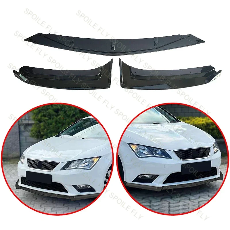 

For Seat Leon Mk3 Cupra/FR 2012 2013 2014 2015 2016 High Quality ABS 3/Pcs Car Front Bumper Lip Glossy Black Spoiler Body Kit