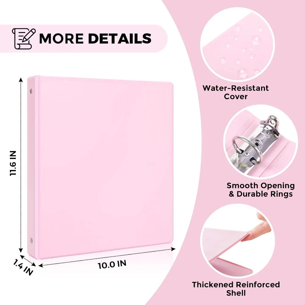 3 Ring Binder 2 Pack, 1 Inch Clear View Binders with 2 Interior Pockets, Round Ring Binder for Office & School Supplies, Pink and Purple view 2