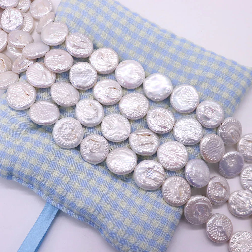 

19x19mm Round White Natural Freshwater Button Pearls Straight-drilled Beaded Strands DIY Exquisite Necklace Jewelry Decorations