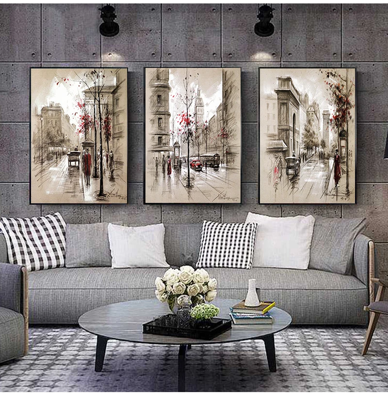 Canvas Paintings Home Decor HD Prints Posters 3 Piece Abstract City Street Landscape Pictures For Living Room Wall Art Framework