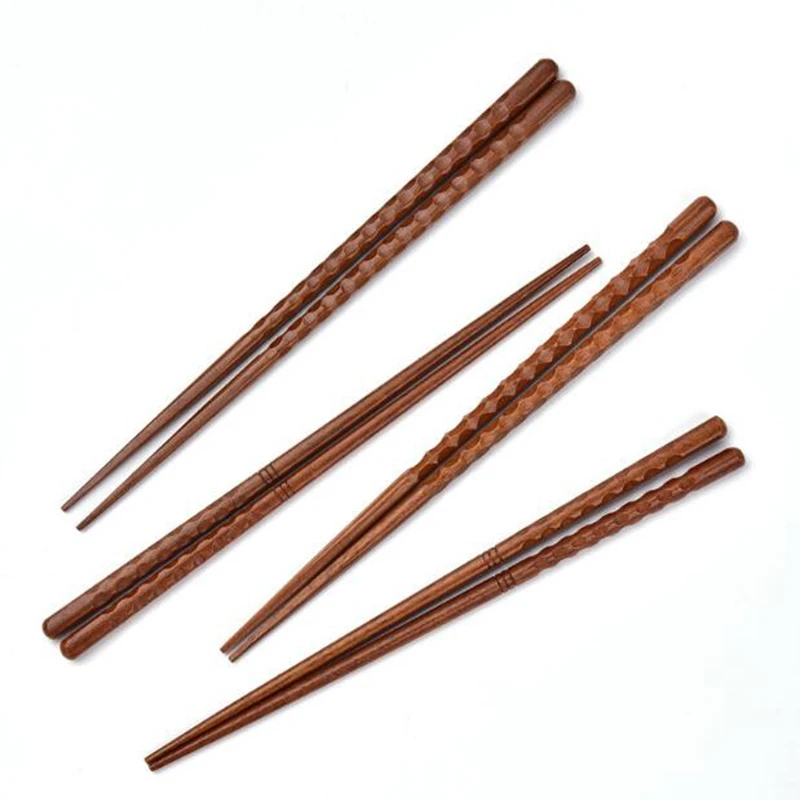 5Pairs Chinese Style Solid Wood Chopstick Hand Carved Chop Sticks Kitchen Tableware Dinner Accessories