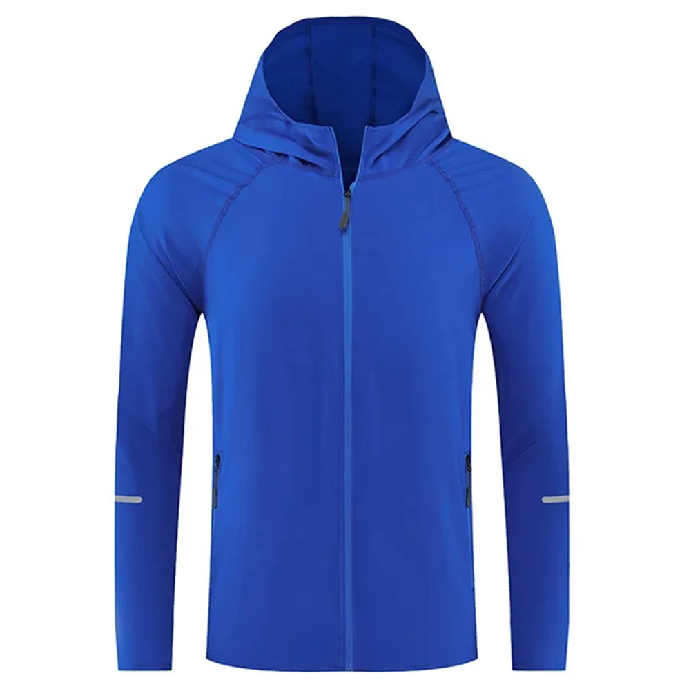 Lightweight Hooded Running Jacket for Men with Full Front Zipper Long Sleeve Polyester Outdoor Coat Spring Autumn Use