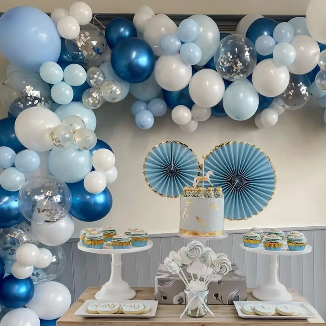 60Pcs 10Inch Blue White Silver Sequin Latex Balloons Baby Kid\'s Birthday Party Baby Shower Wedding Graduation  Decorations