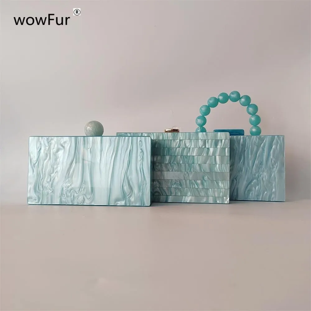 Flap Acrylic Light Blue Box Evening Clutch Bag Money Purses And Handbags Luxury Designer Party Beaded Summer Female Wallets