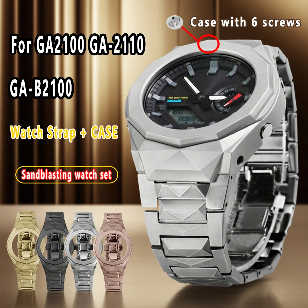 

For Casio Farmhouse Oak GA2100 GA-2110 GA-B2100 Watch Set Modified Stainless Steel Watchband Accessories Men Metal Case screw