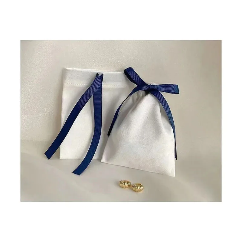 5pcs/lot Drawstring Velvet Packaging Bags For Jewelry Necklace Bracelet Earring White Christmas Favor Pouches & Gift Bags