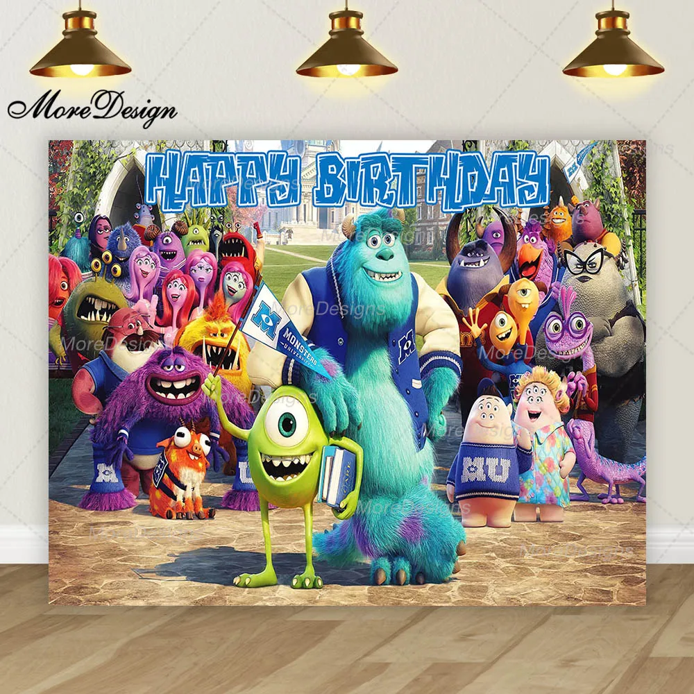 Disney Monsters Universiteit Achtergrond Kids Verjaardagsfeestje Decor Vinyl Polyester Fotografie Achtergrond Baby Shower Banner