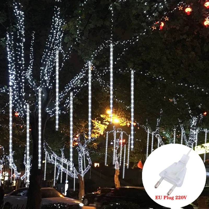 

Светодиодные фонари с метеоритным дождем и вилкой европейского стандарта, 30 см/50 см, падающая капля дождя, гирлянда, рождественское уличное украшение для дома, праздничной вечеринки