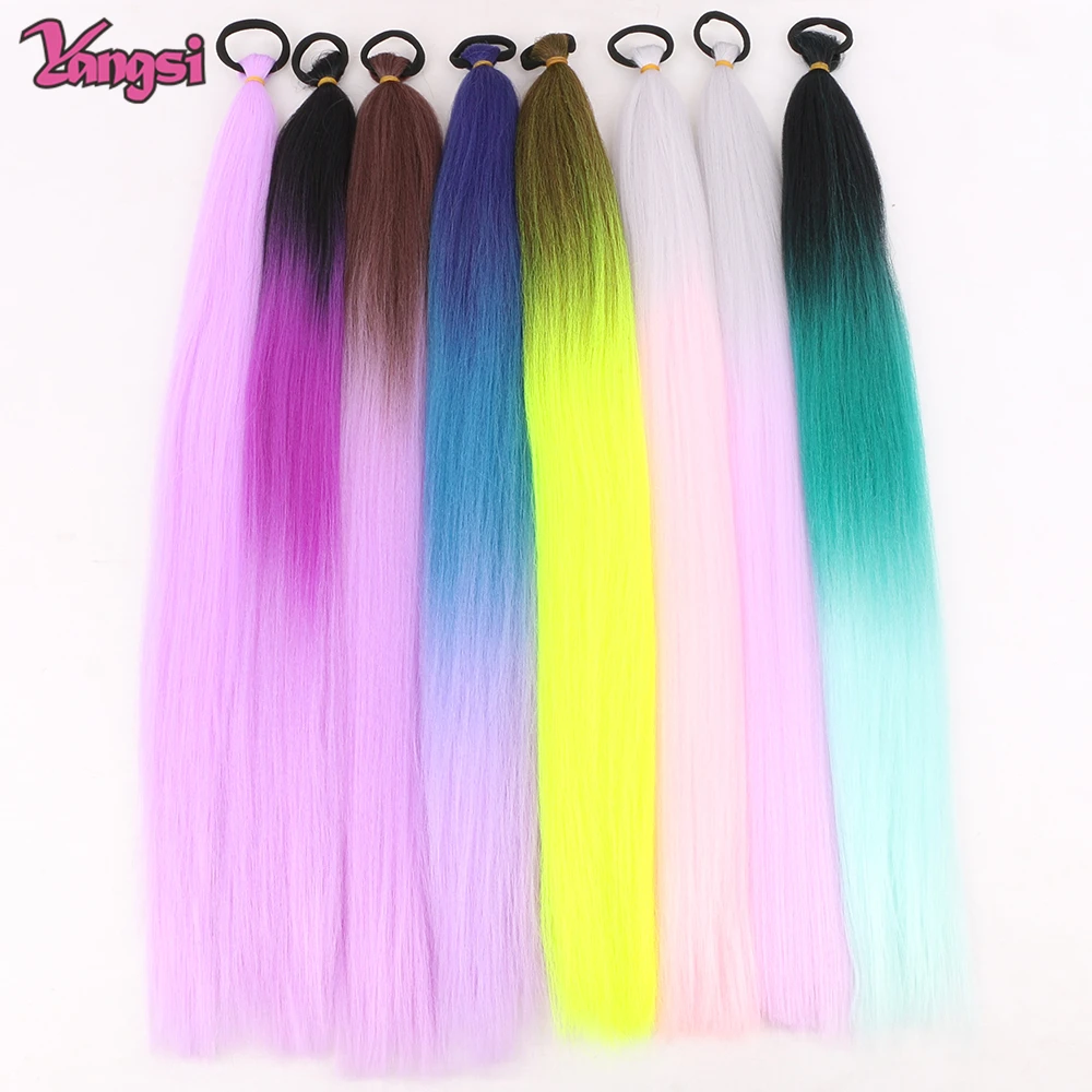 

Длинный прямой хвост, синтетическое наращивание с резинкой для Momen, плетеный хвост, зеленые аксессуары для волос для рождественской вечеринки