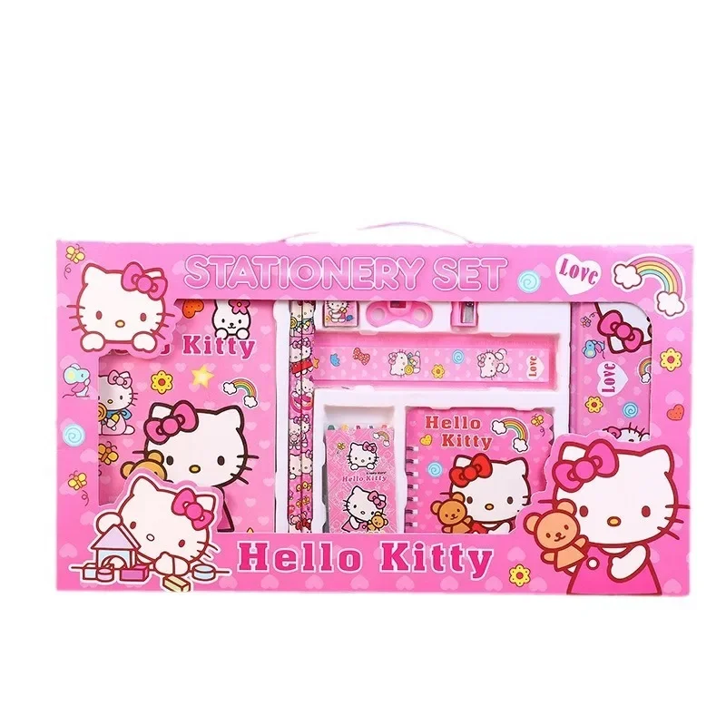 Sanrio-Juego de papelería de Hello Kitty para niños, caja de regalo con patrón de dibujos animados, 14 piezas