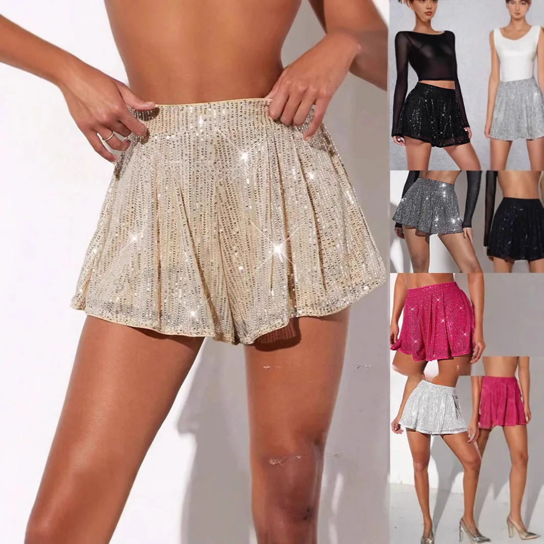 2026 New Women's Shiny Bead Sequined Shorts Skirts Feminino
