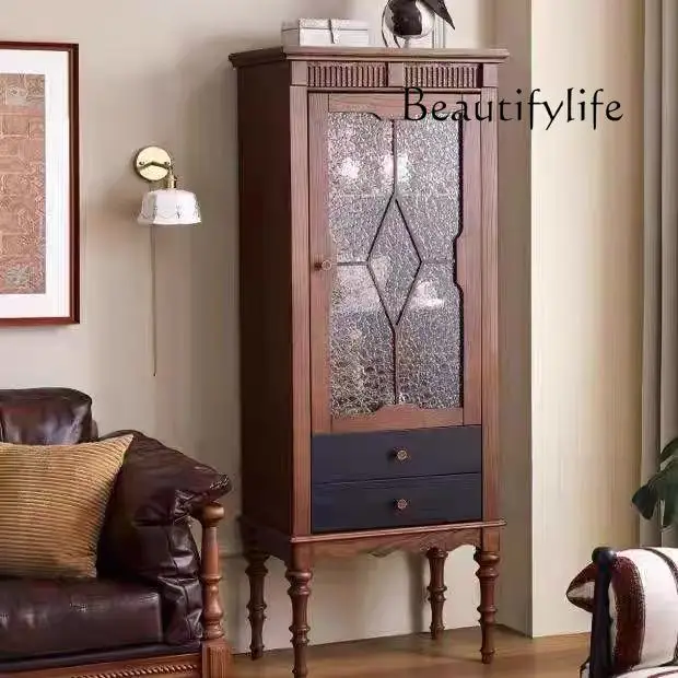 

French living room corner red oak locker corner cabinet antique color matching display cabinet solid wood corner storage cabinet