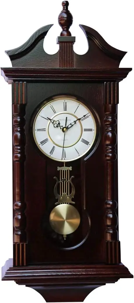 : Grandfather Wood Wall Clock with Chime. Pendulum Wood Traditional Clock. Makes a Great Housewarming or Birthday Gift Wall Cloc