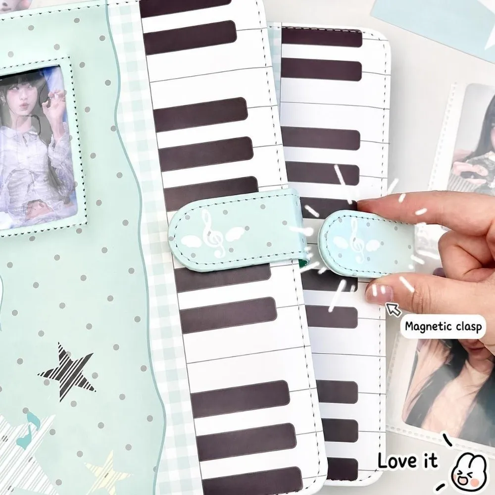 Cute Polka Dot Piano Binder Notebook a5 Loose Leaf Photo Album Detachable PU Leather Kpop Idol Photocards Holder School Journal