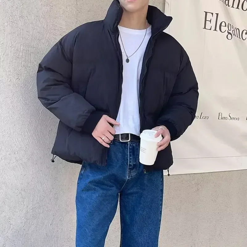 Koreanische Version der einfachen, einfarbigen, warmen, gepolsterten Freizeitjacke, dicke, lockere, winddichte, mit Baumwolle gepolsterte Kleidung für Herren im Winter