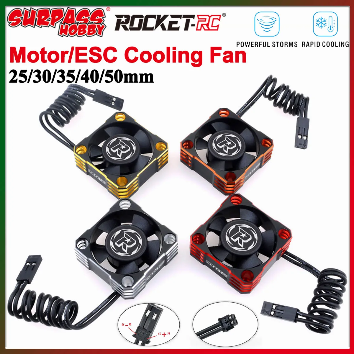 

ROCKET 25/30/35/40/50mm V2 Metal Cooling Fan 32000/28000/21000/16000/10000RPM for 1/8 1/10 1/12 RC Car 540 550 3650 Motor ESC