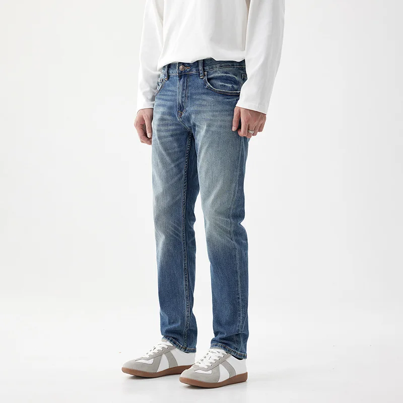 Jeans da uomo pesanti Autunno Inverno Nuovi pantaloni lunghi dritti elasticizzati Pantaloni affusolati retrò cool