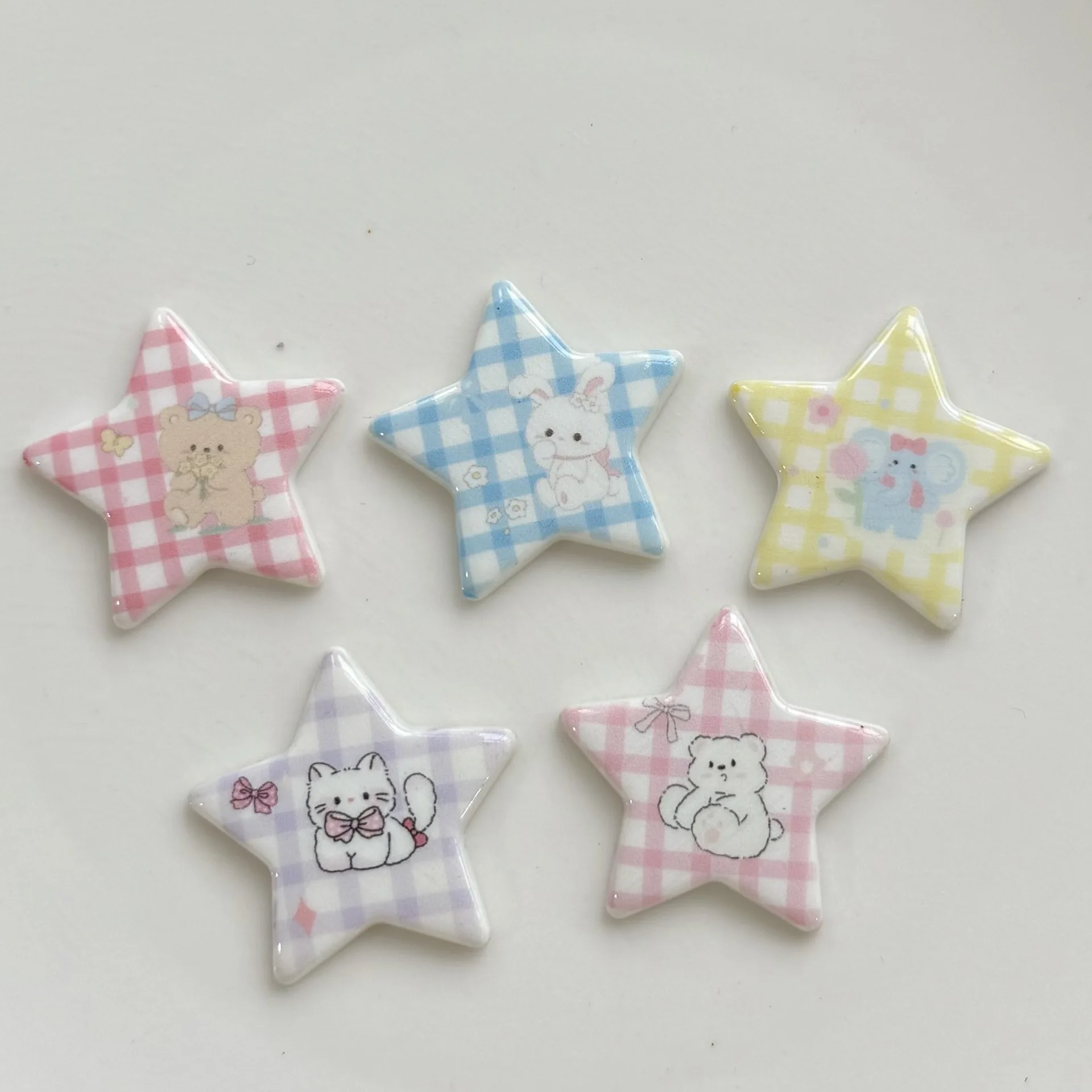 

5pcs Spring and summer new color plaid cartoon five-pointed star accessories DIY headgear mobile phone case patch decorative hol