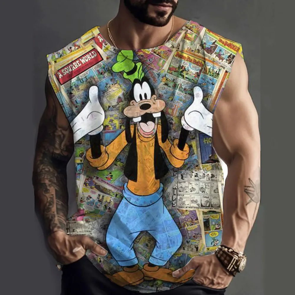 

Brand Bodybuilding Clothing Fitness Mens Muscle Vest Summer Disney Goofy Print Sleeveless Shirt Gyms Stringer Tank Top Men Tank