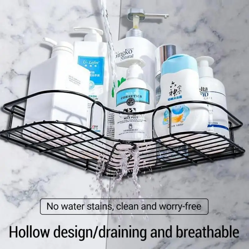 Bathroom Shelf Without Drilling Iron Shower Shelves Shampoo Storage Rack Cosmetic Holder Wall Mounted Shower Organizer Hardware