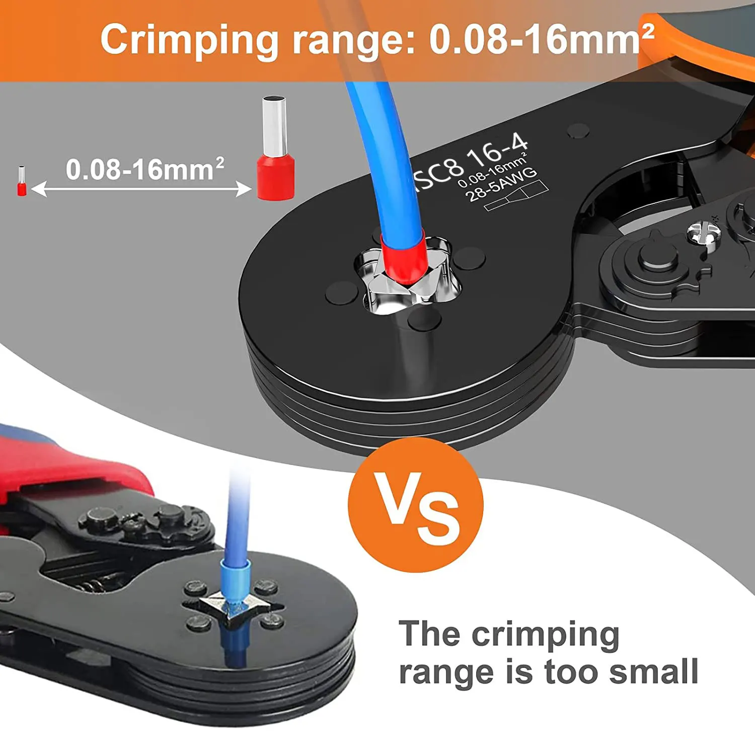HSC8 16-4 strumento di crimpatura con ghiera a filo pinza a crimpare a ganasce quadrate AWG28-5 terminali autoregolanti clamp per manicotti terminali per cavi