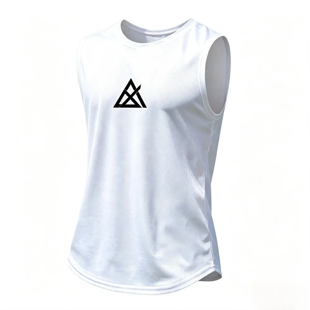 Geometric Triangle Logo Men Sleeveless T Shirt Quick Dry Fitness Gym Training Workout Sports Tank Top