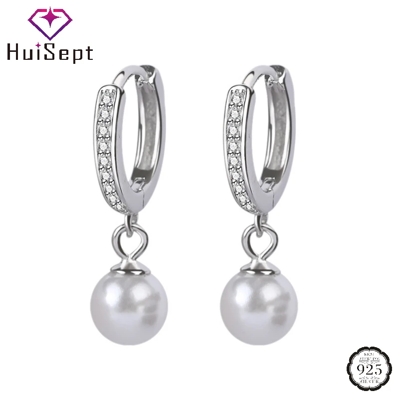 

HuiSept Fashion 925 Silver Jewelry Drop Earrings with Pearl Zircon Accessories for Women Wedding Engagement Party Promise Gift