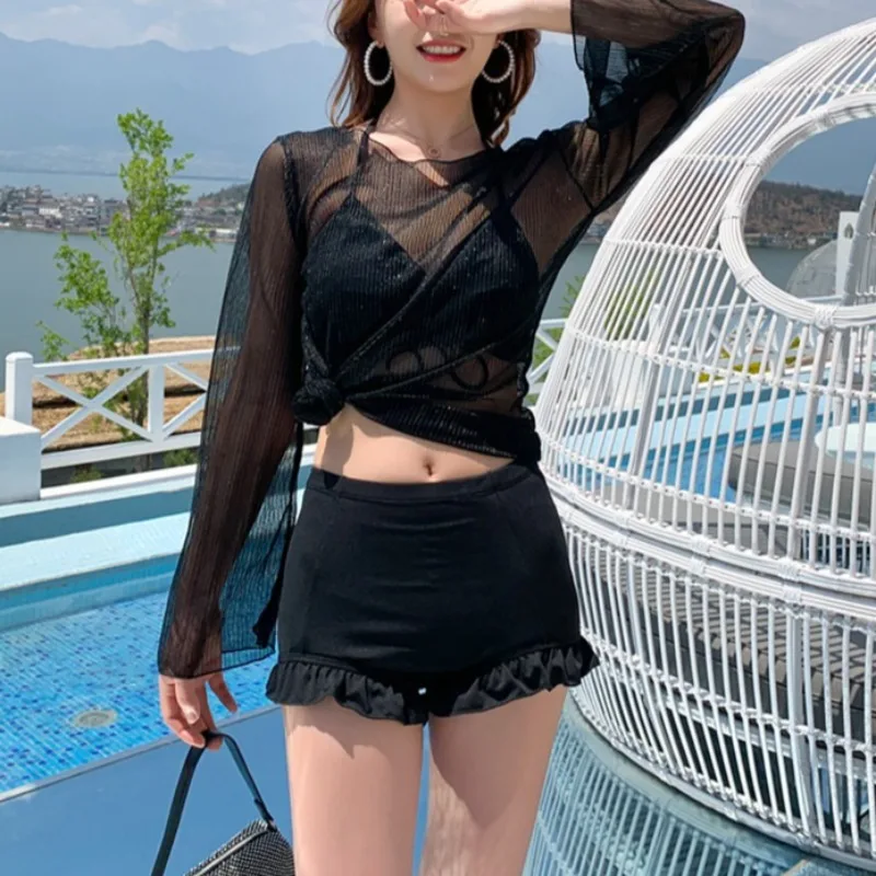 

Summer Cover-Ups Swimwear Set for Women Vacation Beach Sun-Proof Shorts Swimsuit Sexy Bikini Beachwear Swimsuits 3-Piece Set