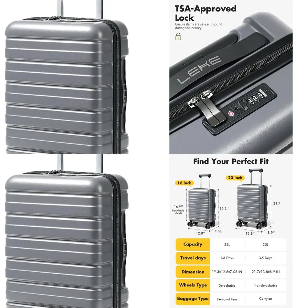 

20-дюймовый чемодан из АБС-пластика с твердым корпусом, одобренный TSA и вращающимися колесами для путешествий, серый