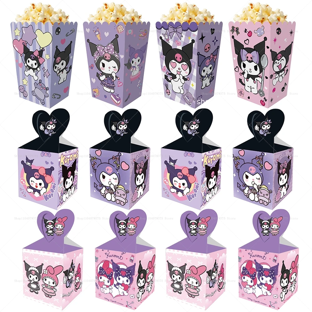 12 Pcs Sanrio Party Popcorn Box Kuromi Baby Shower Party Biscuit Box Suitable For Children Purple Angel Party Birthday Snack Box