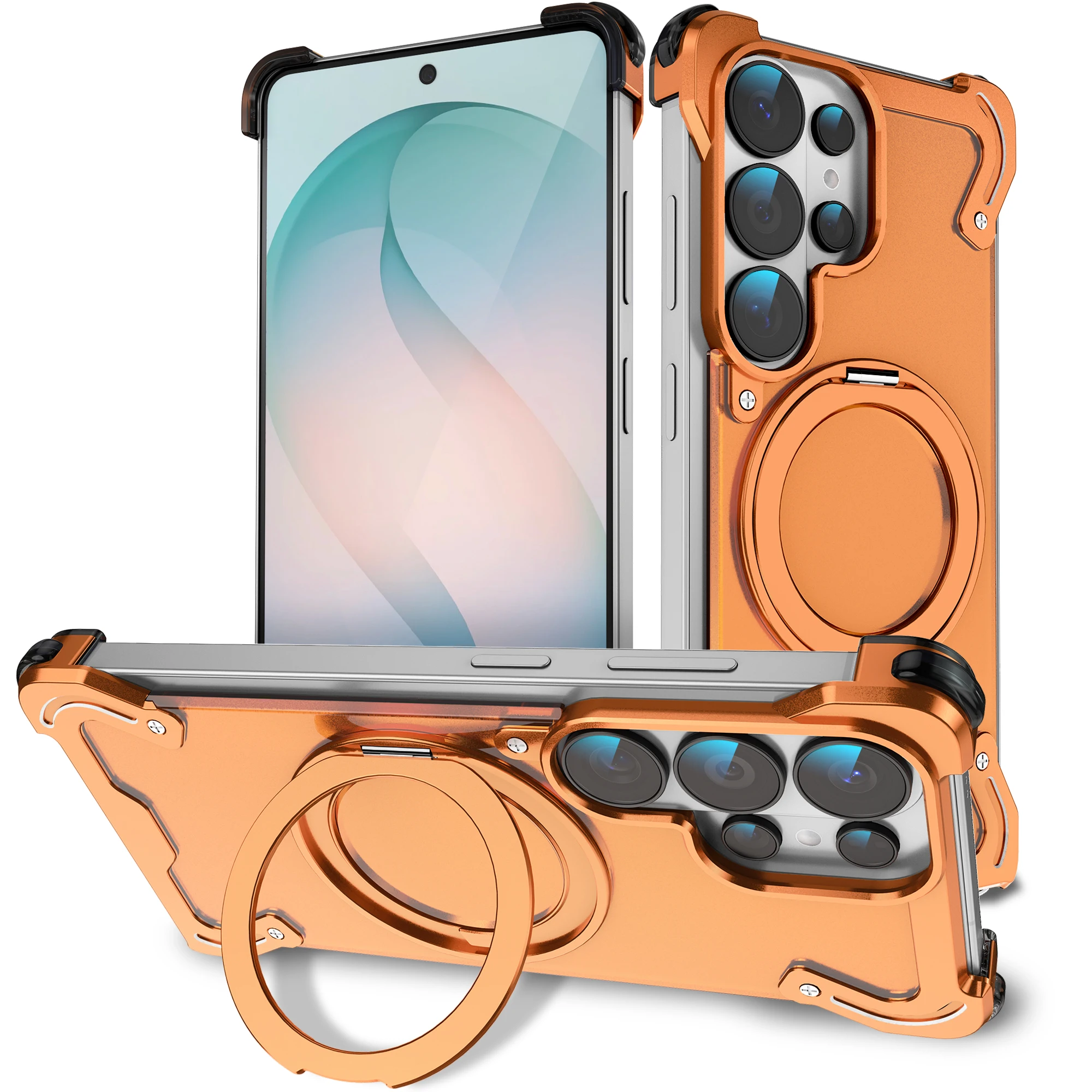 Ys 360° Rotating Magnetic Stand Titanium Alloy Edgeless Case‌ for Samsung S26 Ultra 25 24 Four-corner Anti-fall Shockproof Cover