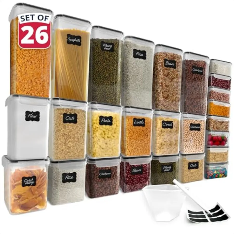 

Рели. Герметичные контейнеры для хранения продуктов с крышками, 26 комплектов кухонных органайзеров и органайзеров для хранения в кладонах, пластиковые контейнеры для еды без BPA