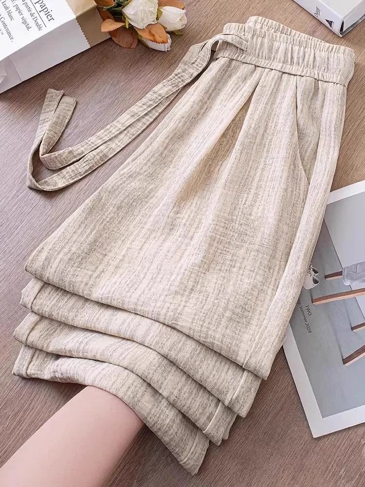 

Casual Ice Silk Wide Leg Pants Women Summer Thin High Waist Drape Dyed Mom Straight Leg Pants Loose Fit Trousers for Ladies