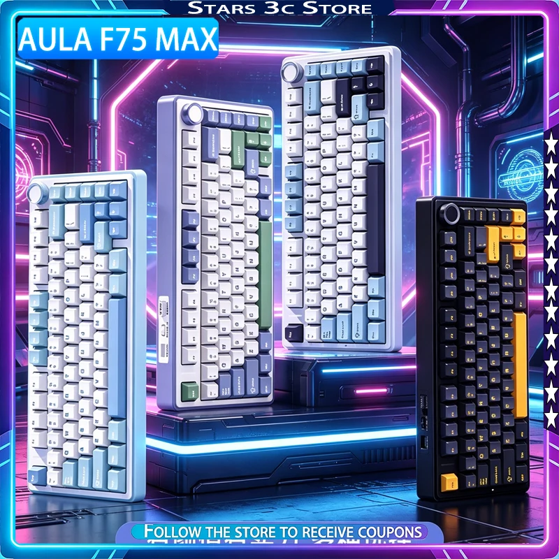 Aula F75MAX Mechanical Keyboard Wireless Tri Mode Multi-function Knob Gasket Structure Hot Swappable Customized Gaming Keyboard