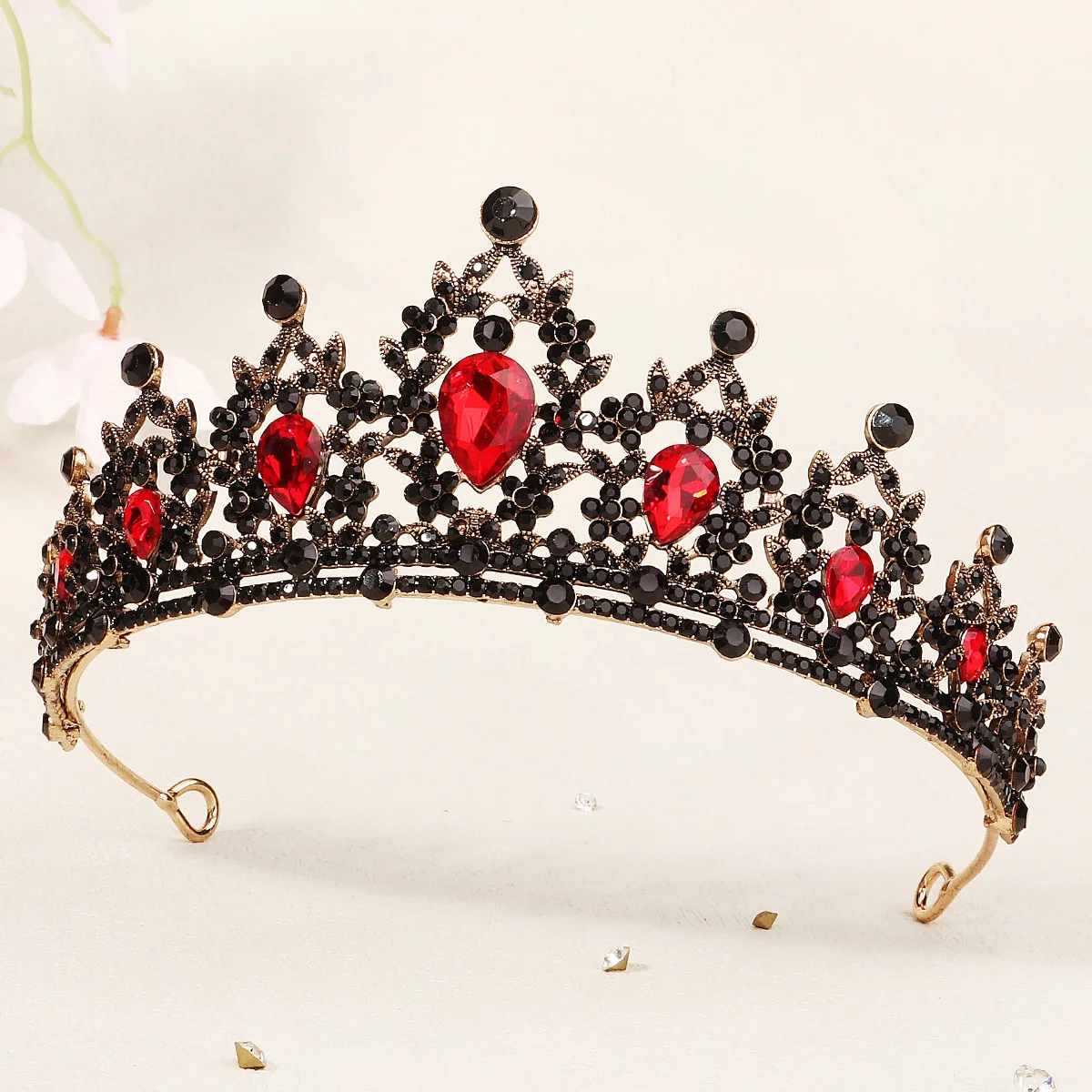 Rote Luxus Braut Hochzeit Krone handgemachte Strass elegante Tiara Halloween rote Kollektion Haarbänder Kopfschmuck Zubehör – Detail 7