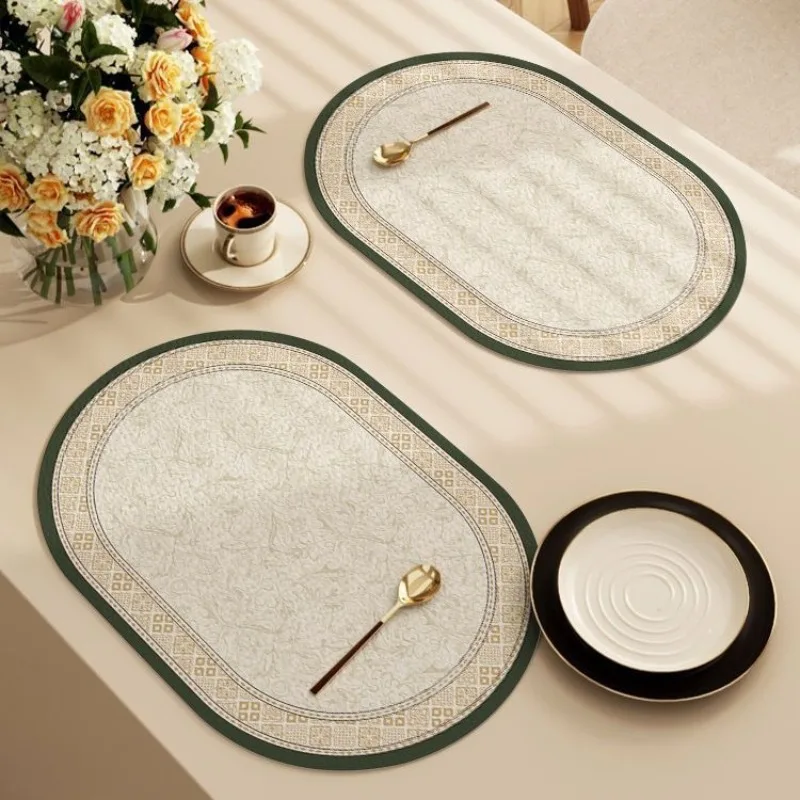 6pcs Oval Placemats, Heat Insulation Pads, Leather Western Placemats, Household Tableware Plate MATS and Bowl MATS