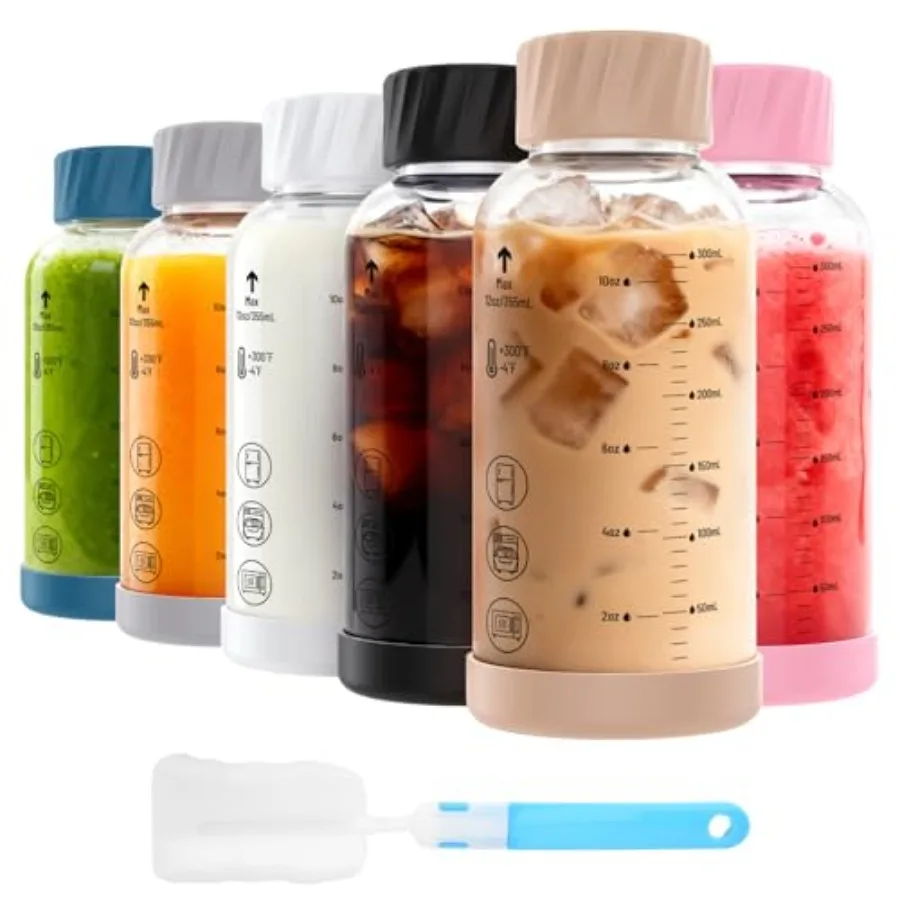 

Glass Juice Bottles with Lids, 6 Pack Borosilicate Glass Bottles for Juicing, Smoothies, Water and Beverage Storage, Stainless