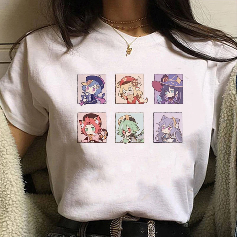 T gráfico Genshin Impact para mulheres, roupas anime Harajuku, camiseta designer feminina