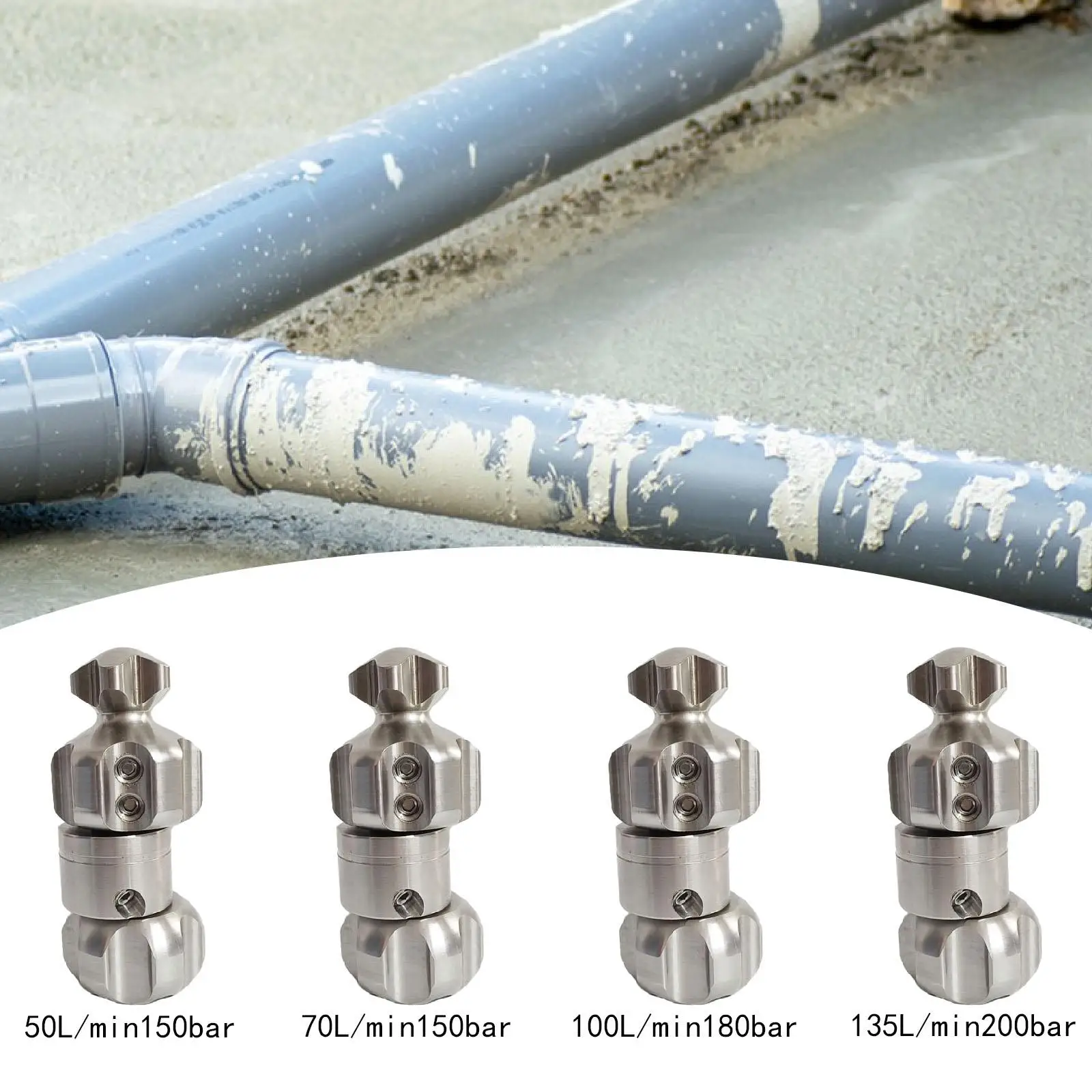 High Pressure Sewer Nozzle Stainless Steel Sprayer Fitting for Hose Jet Cleaner for Drain Tube Maintenance