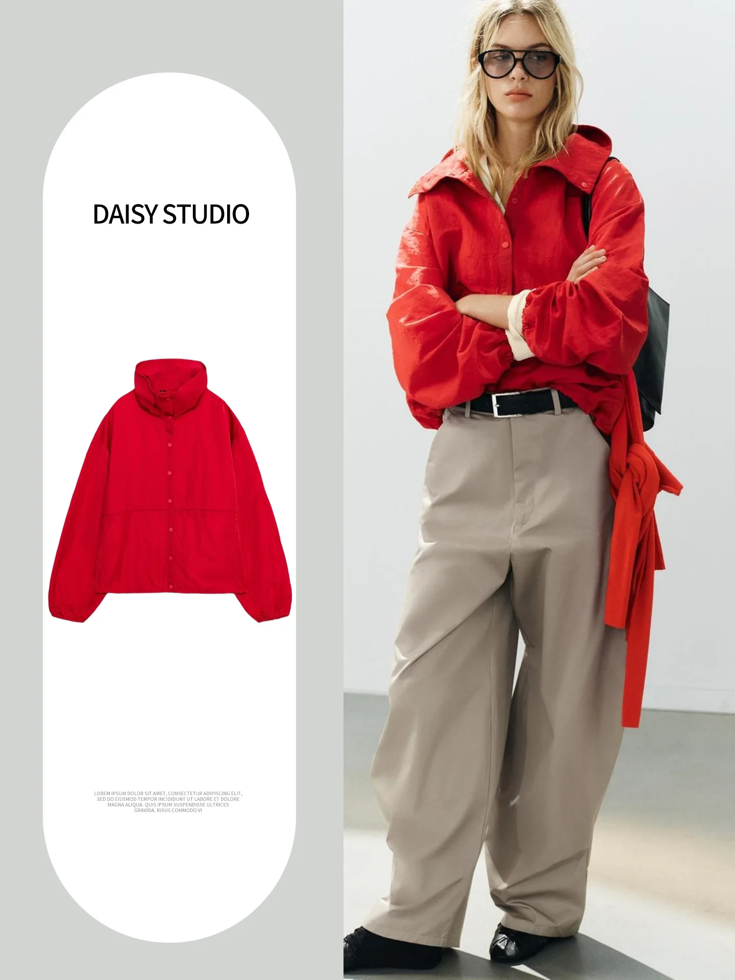 Autumn New Women's Long Sleeve Stand Collar Button Decorated Coat Elastic Drawstring Hem Casual Style Polyester Fiber
