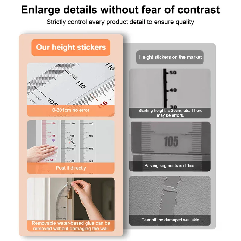 Height Measurement Wall Sticker: Cartoon Clear Scale Up To 200cm Removable Kids Bedroom Decor