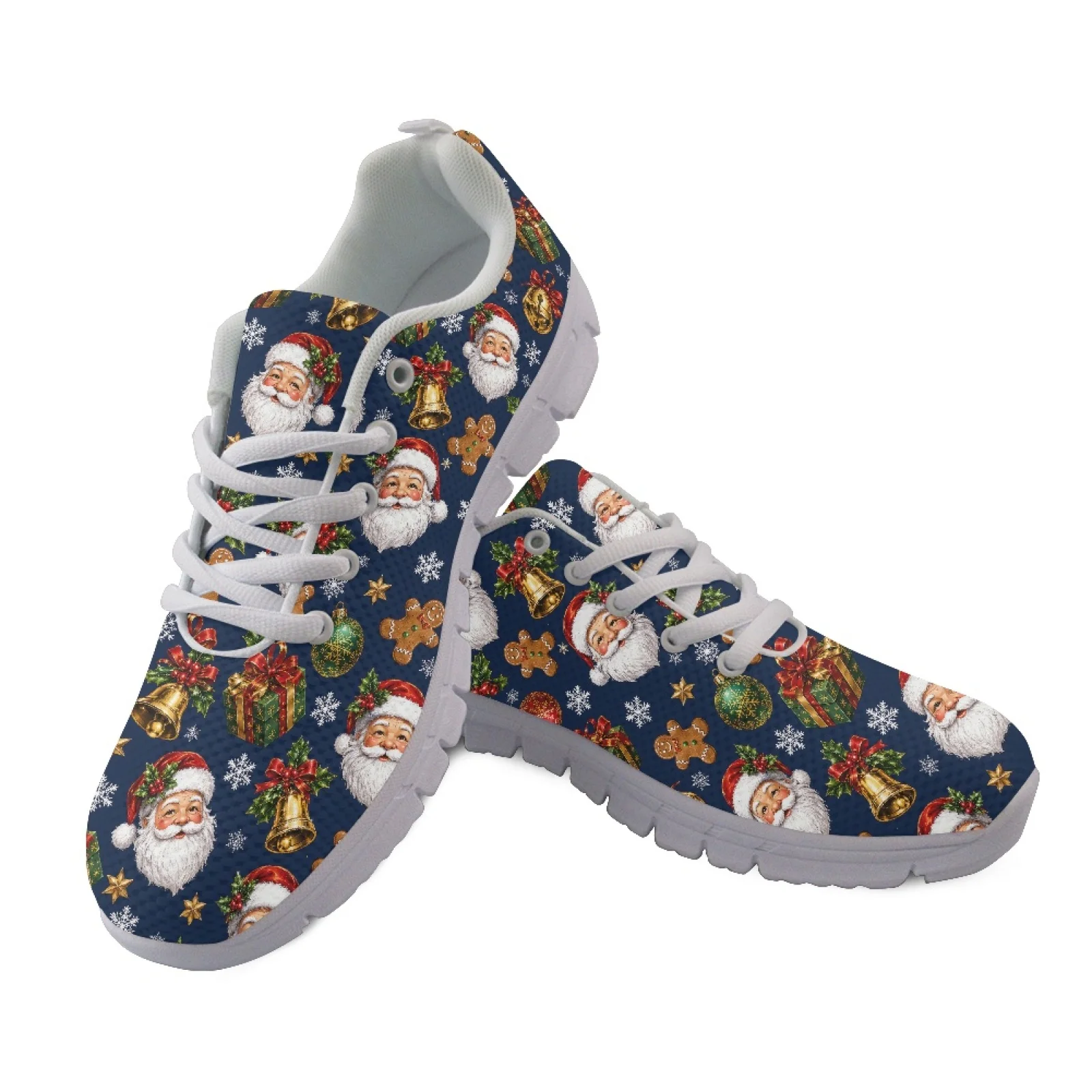 Coloranimal Christmas Santa Theme Mens Lace Up Athletic Trainers Comfortable Breathable Mens Athletic Sneakers for Travel