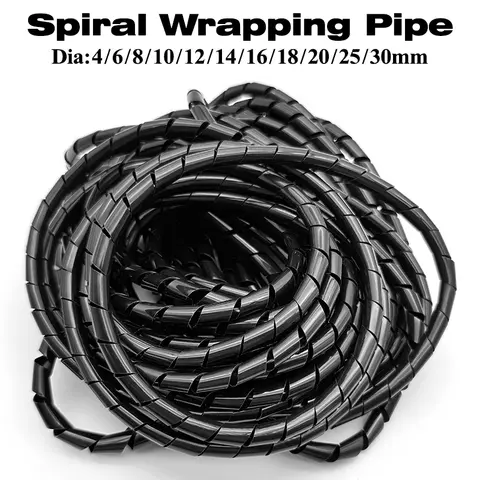 10M 3mm/6mm/8mm black white New Spiral Wrap Sleeving Tube Cable Protective Sleeve Band Winding Pipe cable protector organiser