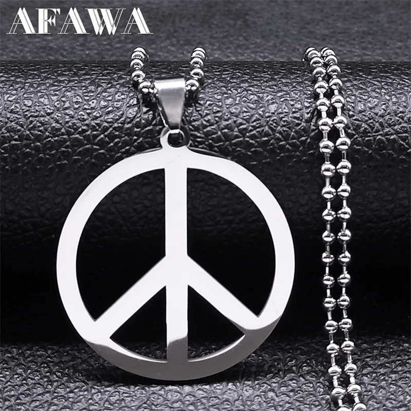 Friedenssymbol Edelstahl Kette Halsketten für Frauen Unisex Einfache Silber Farbe Halskette Schmuck Frauen oder Männer Schmuck N437S02