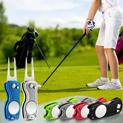 New Metal Foldable Golf Divot Repair Tool with Magnetic Ball Marker and Pop-up Button Green Tool Accessories Gift For Golfer