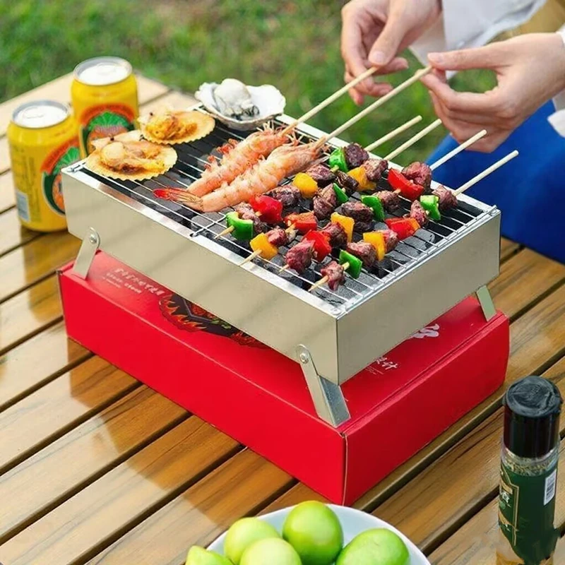 

Portable BBQ Charcoal Grill Stainless Steel Small Kit Outdoor Cooking Camping Picnic Beach Portable BBQ Outdoors Camp Park Party