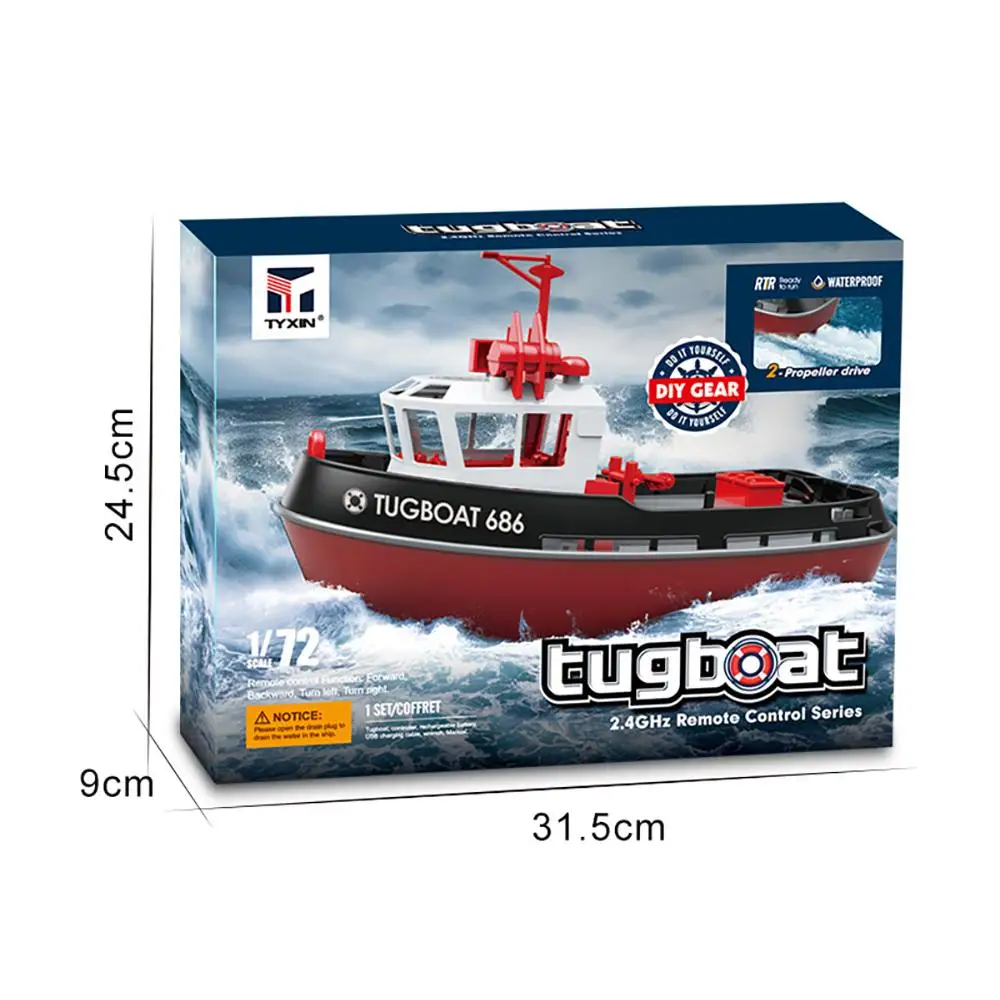 686 2.4G 1/72 Rc Boat Powerful Dual Motor Wireless Electric Remote Control Tugboat Model Toys for Boys Gift