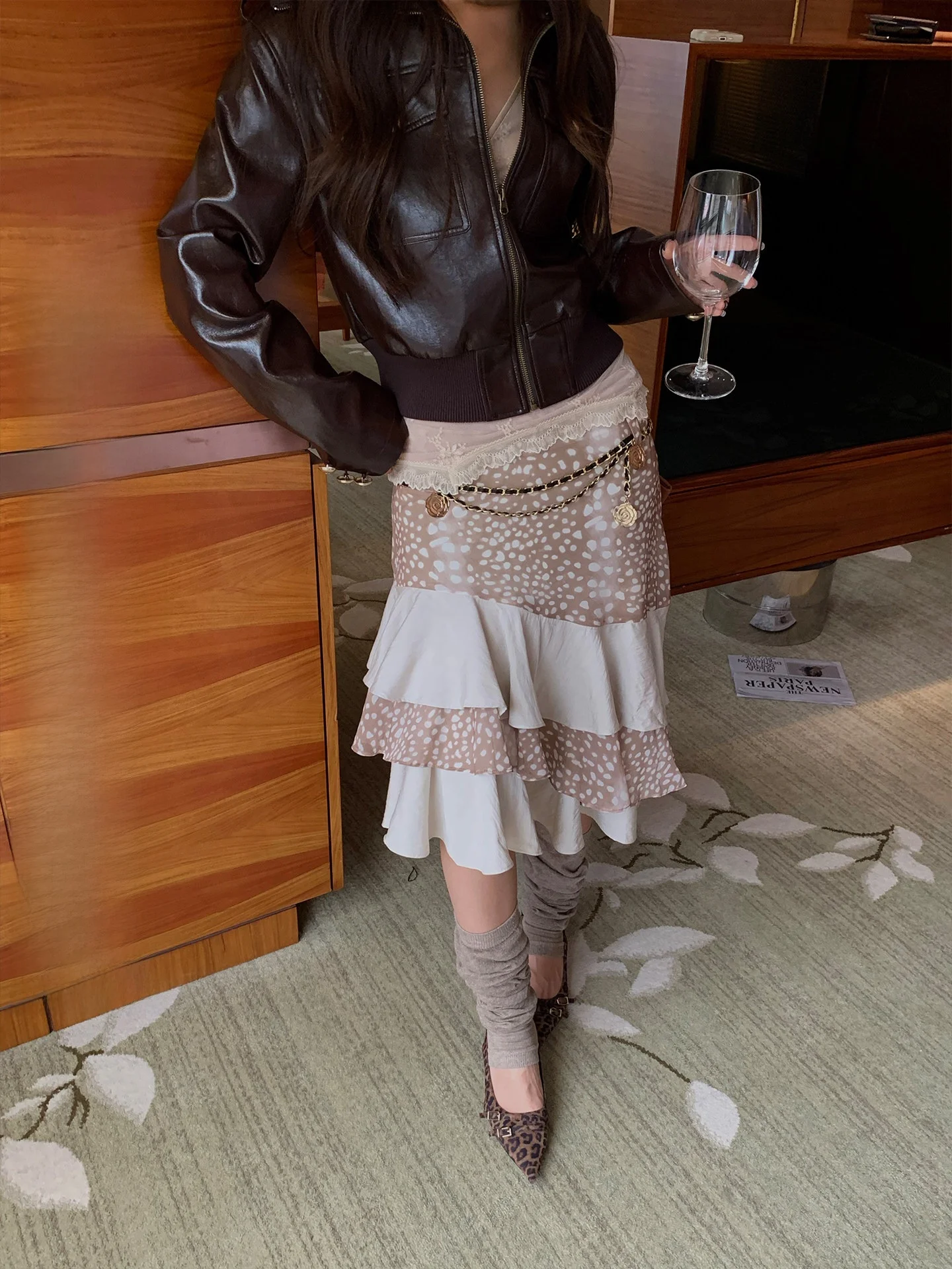 

Юбка миди женская асимметричная из полиэстера с ретро-принтом, многослойная, в стиле «кейк», для повседневной носки